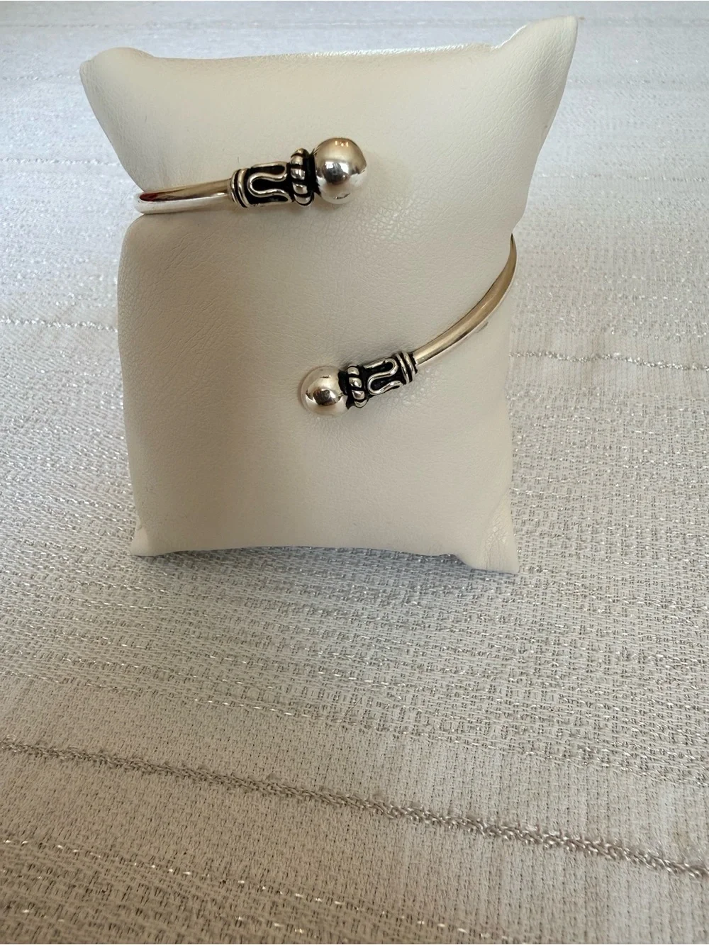 Sterling Silver 950 Hinged Bangle Bracelet with Decorative Bead Accents